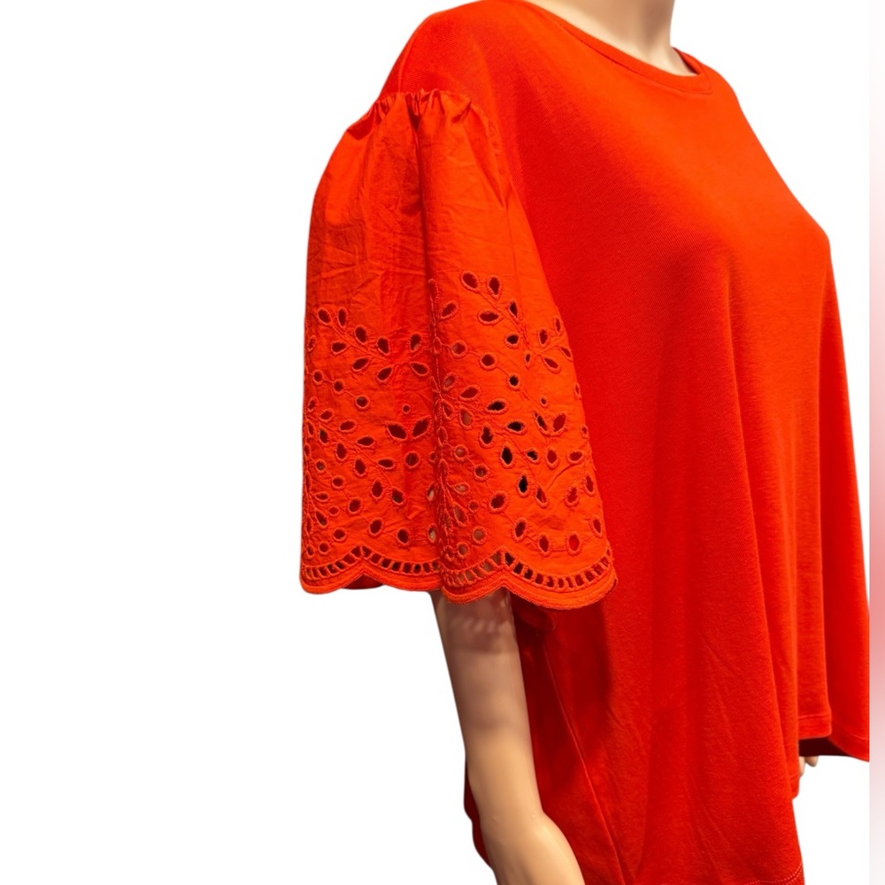 PHILOSOPHY Vibrant Eyelet Sleeve Crew Neck Blouse Poppy Orange NWT 3X - Picture 7 of 17